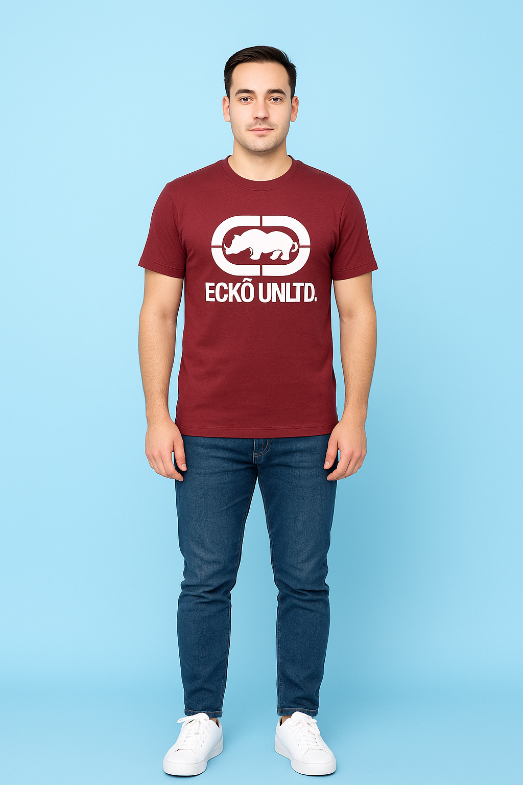 Men’s ECKŌ UNLTD. Maroon T-Shirt – Bold, Iconic Street Style