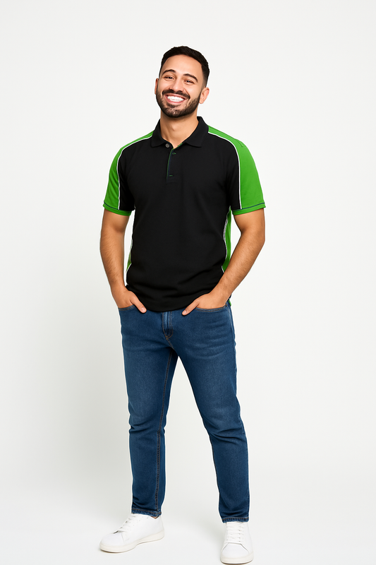 Men’s Black & Green Colorblock Polo – Sporty Look, Everyday Comfort