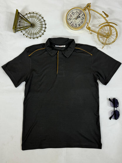 Men’s Black Polo with Yellow Piping – Sleek, Sporty, and Sharp