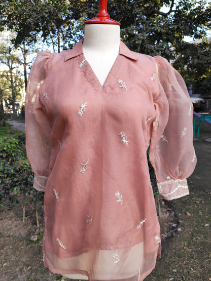 PURE ORGANZA EMBROIDERED Short SHIRT - TP1004