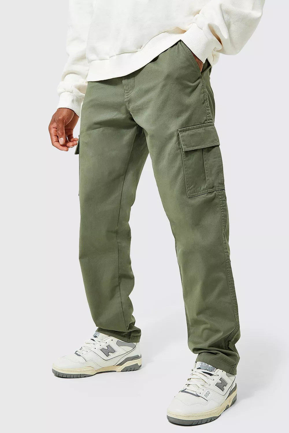 ELASTIC WAIST STRAIGHT LEG TWILL CARGO TROUSER