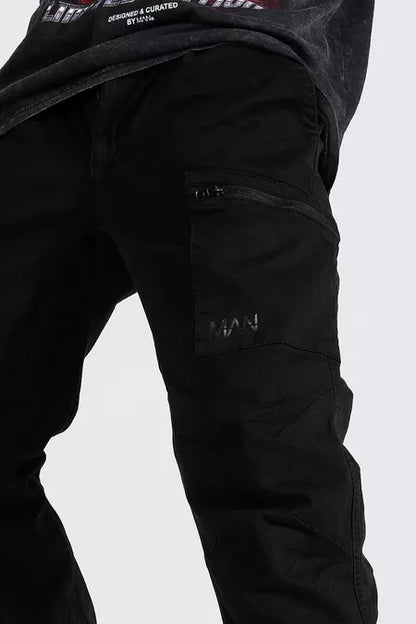 RELAXED FIT TWILL CARGO PANTS WITH MAN TAB