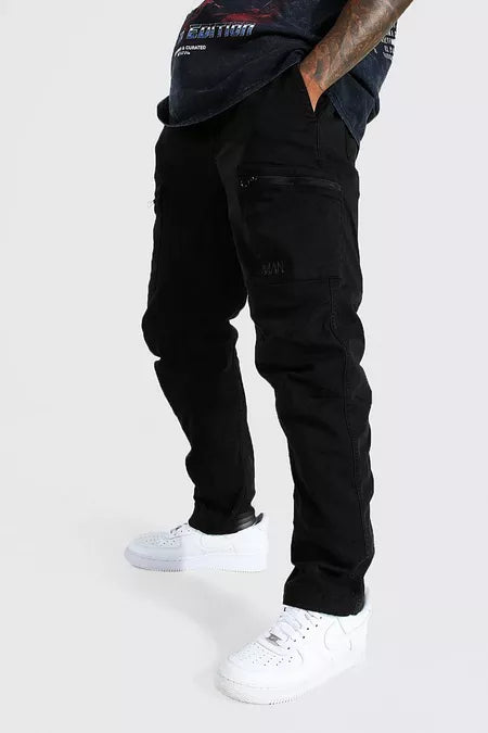 RELAXED FIT TWILL CARGO PANTS WITH MAN TAB