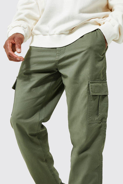 ELASTIC WAIST STRAIGHT LEG TWILL CARGO TROUSER