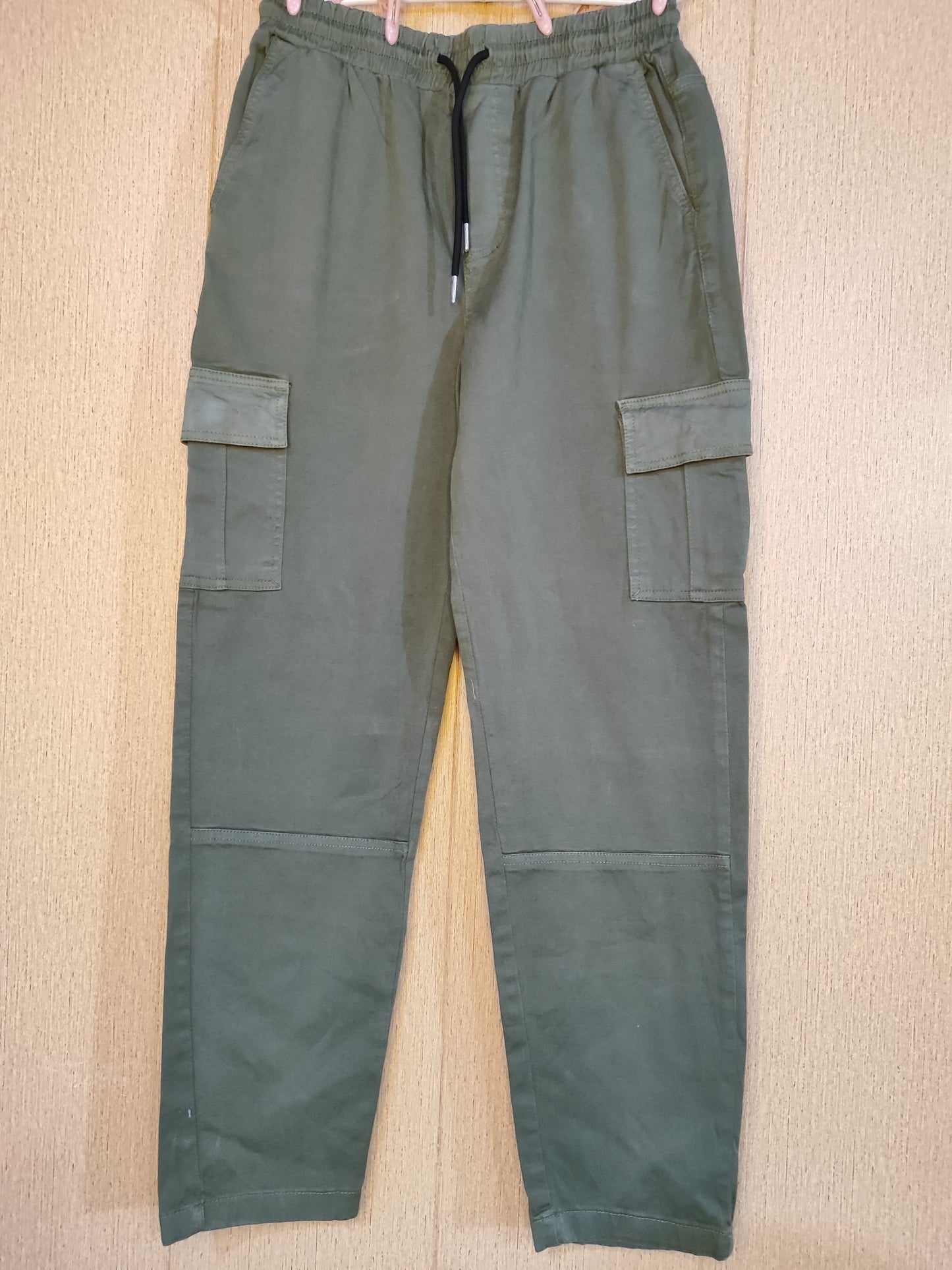 ELASTIC WAIST STRAIGHT LEG TWILL CARGO TROUSER